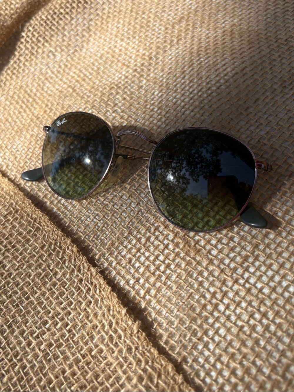 Ray-Ban Round Metal Sunglasses with Green Lenses and Silver Frame